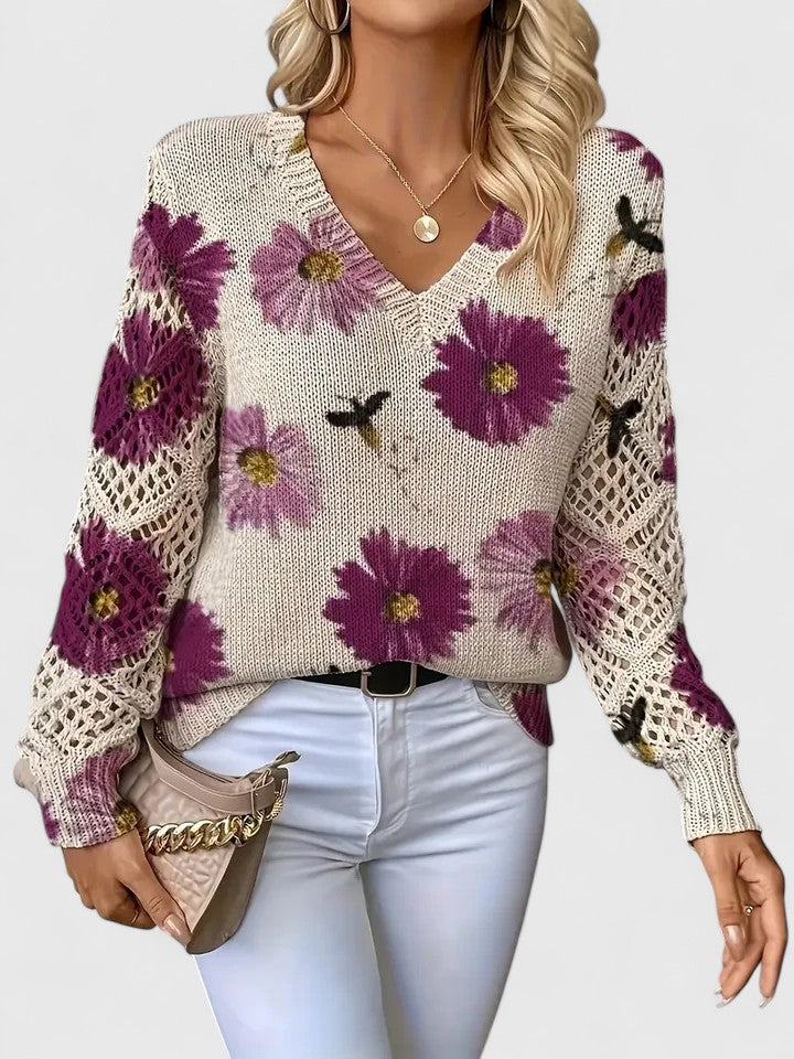 Wysława – Elegancki sweter z kwiatami
