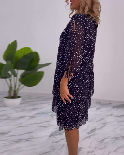 Fleur - Elegancka sukienka nadruk kropki