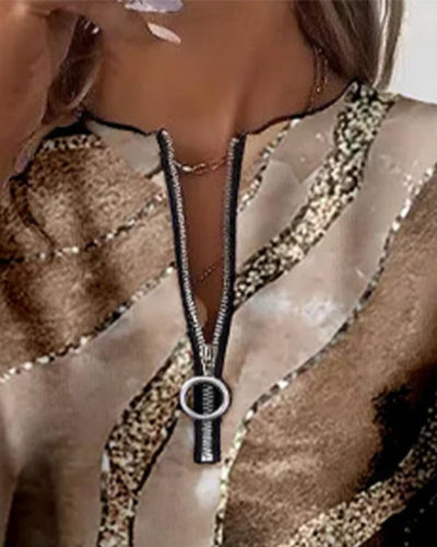 Lera | Bluza z półzamkiem i vintage nadrukiem