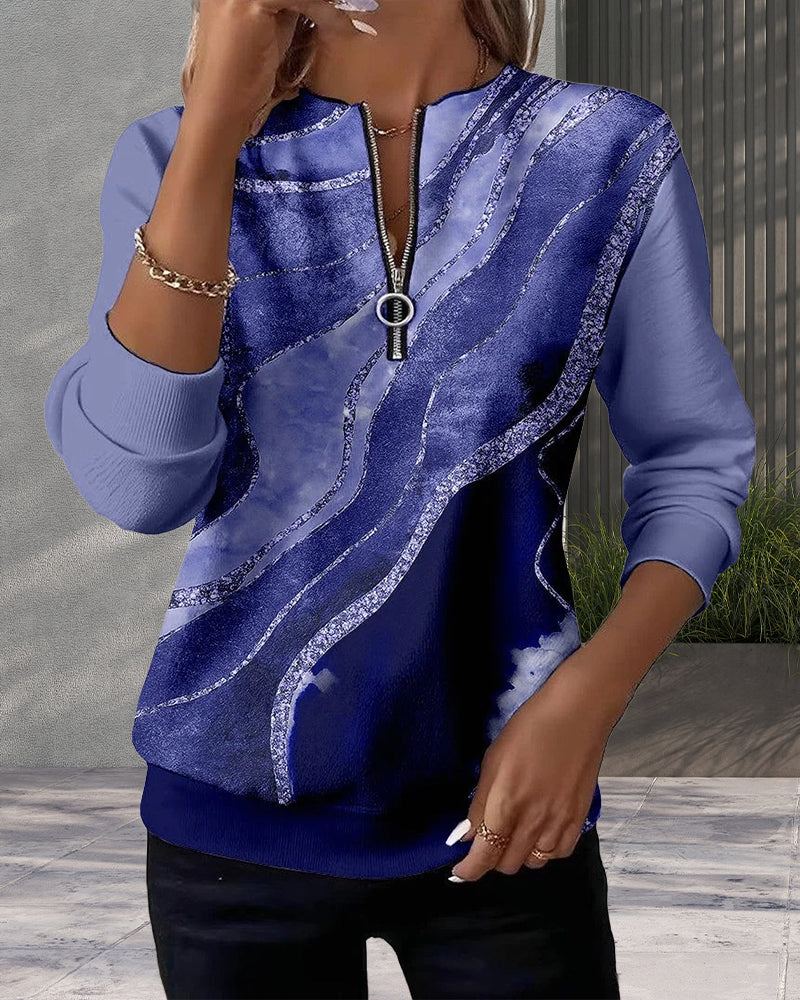 Lera | Bluza z półzamkiem i vintage nadrukiem