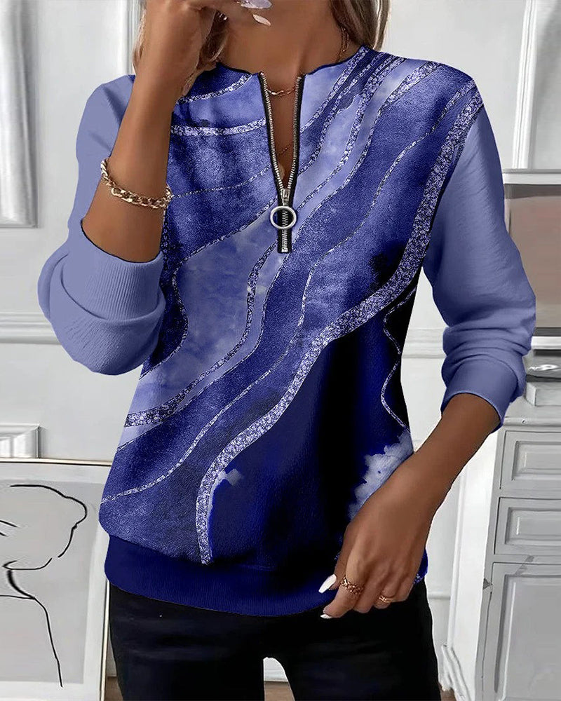 Lera | Bluza z półzamkiem i vintage nadrukiem