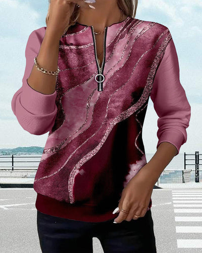 Lera | Bluza z półzamkiem i vintage nadrukiem