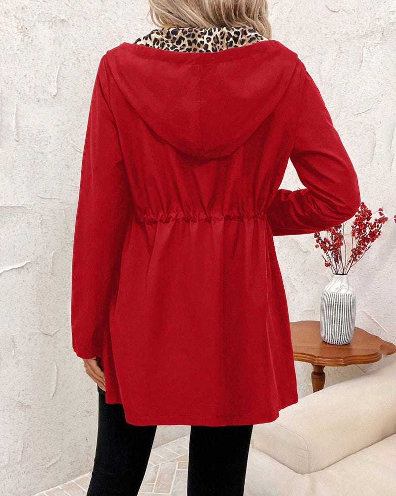 Oliwia | Odwracalny płaszcz z kapturem w panterkę