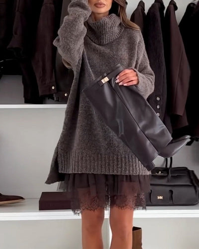 Hanna | Zestaw z dzianiny z koronkowym golfem